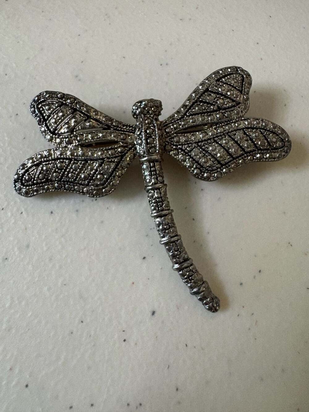 Luminous Vintage Dragonfly Brooch Pin Silver Tone